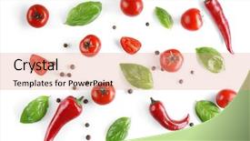  Presentation with top view of appetizing fresh - Amazing slide set having basil - fresh vegetables on white background backdrop and a coral colored foreground