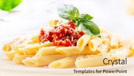  Presentation with penne pasta - Amazing PPT theme having basil italian cuisine mediterranean food backdrop and a blonde colored foreground