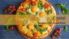  Presentation with egg pie - Slide deck consisting of basil leaves and egg background and a gold colored foreground