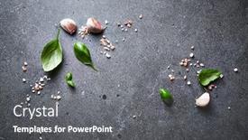  Presentation with pink himalayan salt himalayan salt - PPT theme consisting of basil-leaves-garlic-cloves background and a gray colored foreground