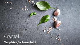  Presentation with pink himalayan salt himalayan salt - Beautiful PPT layouts featuring basil-leaves-garlic-cloves backdrop and a gray colored foreground