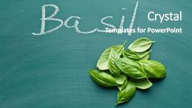  Presentation with green chalkboard - Cool new PPT layouts with basil leaves on green chalkboard backdrop and a teal colored foreground