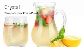 Presentation with lemonade - Theme having basil lemonade with strawberry isolated on white background and a white colored foreground