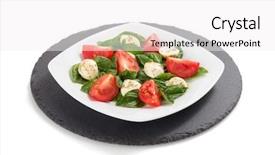  Presentation with tomato chemistry - Theme consisting of basil mozzarella and tomato salad background and a white colored foreground
