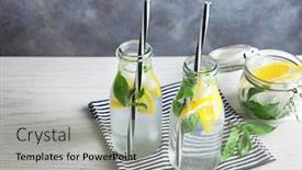  Presentation with glassware - Beautiful slides featuring basil-water-in-glassware backdrop and a light gray colored foreground