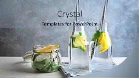  Presentation with glassware - Slide deck featuring basil-water-in-glassware background and a light blue colored foreground