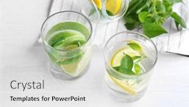  Presentation with glassware - PPT layouts featuring basil-water-in-glassware background and a white colored foreground