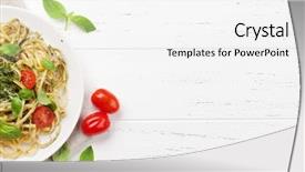  Presentation with pasta sauce - Audience pleasing slide deck consisting of basilic - spaghetti pasta with pesto sauce backdrop and a white colored foreground