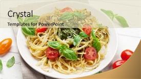  Presentation with pasta sauce - Amazing slide set having basilic - spaghetti pasta with pesto sauce backdrop and a soft green colored foreground