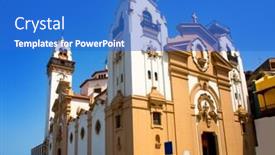  Presentation with church - Audience pleasing presentation design consisting of basilica-de-candelaria-church backdrop and a teal colored foreground