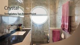  Presentation with nobody - Slide deck featuring basin towel - bathroom with marble shower elegant background and a coral colored foreground