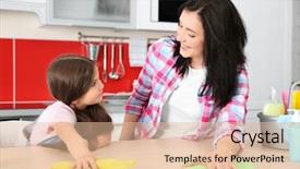  Presentation with kitchen towel - PPT layouts with basin towel - daughter and mother cleaning kitchen background and a lemonade colored foreground