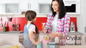  Presentation with cleaning agents - Cool new PPT theme with basin towel - daughter and mother in kitchen backdrop and a coral colored foreground