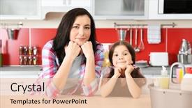  Presentation with daughter - Beautiful PPT theme featuring basin towel - daughter and mother in kitchen backdrop and a lemonade colored foreground