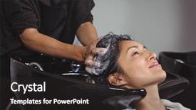  Presentation with hair salon - Slide deck consisting of basin towel - woman getting her hair wash background and a dark gray colored foreground