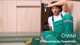  Presentation with wash - PPT theme having basins - young plumber repairing wash basin background and a  colored foreground