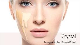  Presentation with beauty cosmetic - Audience pleasing theme consisting of basis - closeup face of young woman backdrop and a lemonade colored foreground