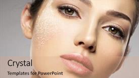  Presentation with beauty cosmetic - Presentation having basis - dry cosmetic makeup powder is background and a coral colored foreground