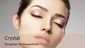  Presentation with beauty cosmetic - Beautiful slides featuring basis - dry cosmetic makeup powder is backdrop and a coral colored foreground