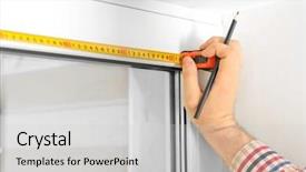  Presentation with home window frame - Presentation theme with basis - man marking off window frame background and a light gray colored foreground