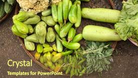  Presentation with green morning - Slide set consisting of basket - cucumber onion bitter gourd background and a tawny brown colored foreground