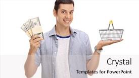  Presentation with empty - Audience pleasing PPT theme consisting of basket and bundles of money backdrop and a  colored foreground