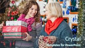  Presentation with christmas presents - Theme consisting of basket and presents in christmas background and a ocean colored foreground