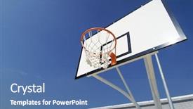  Presentation with basketball blue - Colorful theme enhanced with basket ball court - basketball hoop with blue sky backdrop and a  colored foreground