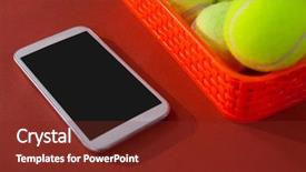  Presentation with tennis - Amazing slides having basket by smartphone on maroon backdrop and a  colored foreground