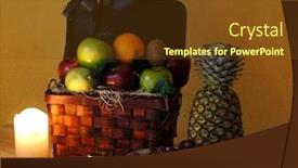  Presentation with snack food - Colorful presentation theme enhanced with basket-filled-and-surrounded backdrop and a tawny brown colored foreground
