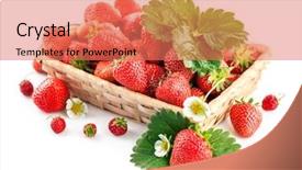  Presentation with water rain drop hanging on a fresh green leaf - Amazing presentation theme having basket fresh strawberry with green backdrop and a coral colored foreground