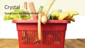  Presentation with products supermarket - Theme with basket from supermarket and many products therein background and a blonde colored foreground