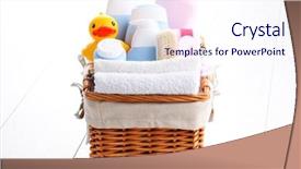  Presentation with accessories - Presentation theme featuring basket full of baby accessories background and a sky blue colored foreground