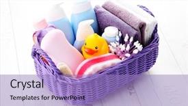  Presentation with accessories - Slides enhanced with basket full of baby accessories background and a light blue colored foreground