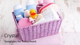  Presentation with accessories - Audience pleasing slide set consisting of basket full of baby accessories backdrop and a soft green colored foreground