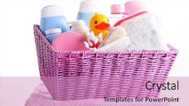  Presentation with preterm labour baby - Presentation theme consisting of basket full of baby accessories background and a coral colored foreground