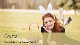  Presentation with easter basket - PPT theme enhanced with basket full of paint background and a yellow colored foreground