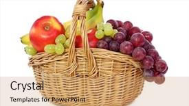  Presentation with fresh fruits salad on white - Theme having basket isolated on white background background and a coral colored foreground