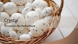  Presentation with easter basket - Slide deck with basket of chicken and quail background and a mint green colored foreground