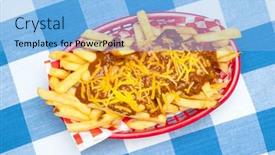  Presentation with cheddar - Slide set featuring basket-of-chili-cheese-fries background and a light blue colored foreground