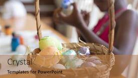  Presentation with lockdown - Beautiful slide set featuring basket-of-colourful-eggs backdrop and a coral colored foreground