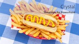  Presentation with checkered tablecloth - Amazing PPT theme having basket-of-french-fries backdrop and a light blue colored foreground