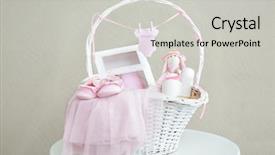 Presentation with baby shower gifts - Slide deck having basket with baby shower gifts background and a light gray colored foreground