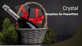  Presentation with champagne - Presentation theme enhanced with basket-with-christmas-gift-boxes background and a  colored foreground