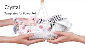  Presentation with childish - Audience pleasing slide set consisting of basket with clothes to another backdrop and a white colored foreground