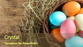  Presentation with eggs egg carton egg box - Theme with basket with colorful easter eggs background and a tawny brown colored foreground