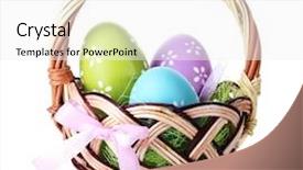  Presentation with white easter lily flowers - PPT theme having basket with easter eggs isolated background and a white colored foreground