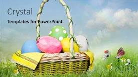  Presentation with easter basket - Slide set enhanced with basket with easter eggs on a green background background and a light blue colored foreground