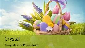  Presentation with easter basket - Presentation theme enhanced with basket with easter eggs background and a gold colored foreground