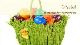  Presentation with easter basket - Theme consisting of basket with easter eggs on white background background and a cream colored foreground